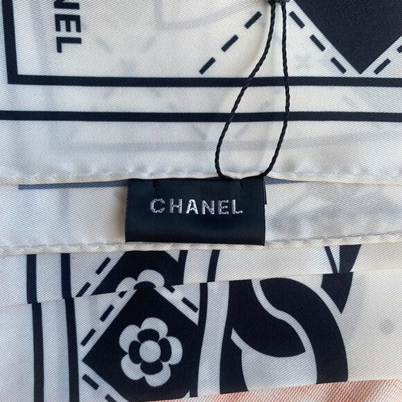 CHANEL Black And White Silk Scarf - Picture 2 of 4